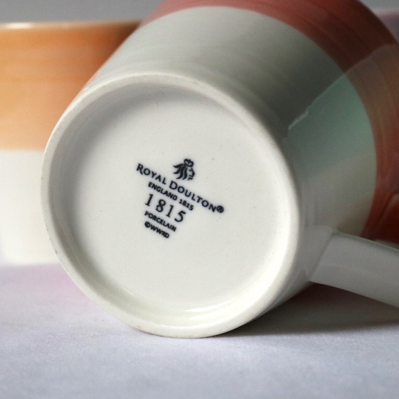 Set of 4 ROYAL DOULTON 1815 Porcelain Coffee Tea Mug Pink Teal Orange Purple - Picture 5 of 7
